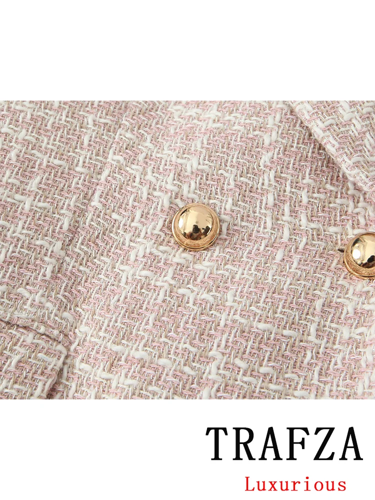 TRAFZA Vintage Chic Women Blazer Texture Double Breasted Long Sleeve Blazer New Fashion 2024 Autumn Winter Office Lady Blazers