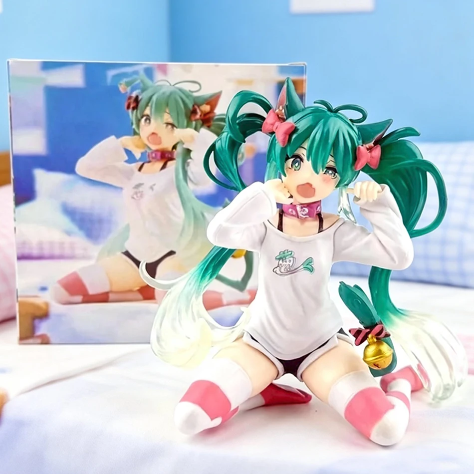 Figura Decorativa de PVC Hecha a Mano de Hatsune Miku con Orejas de Gato, Estilo Anime y Diseño de Chica Bonita