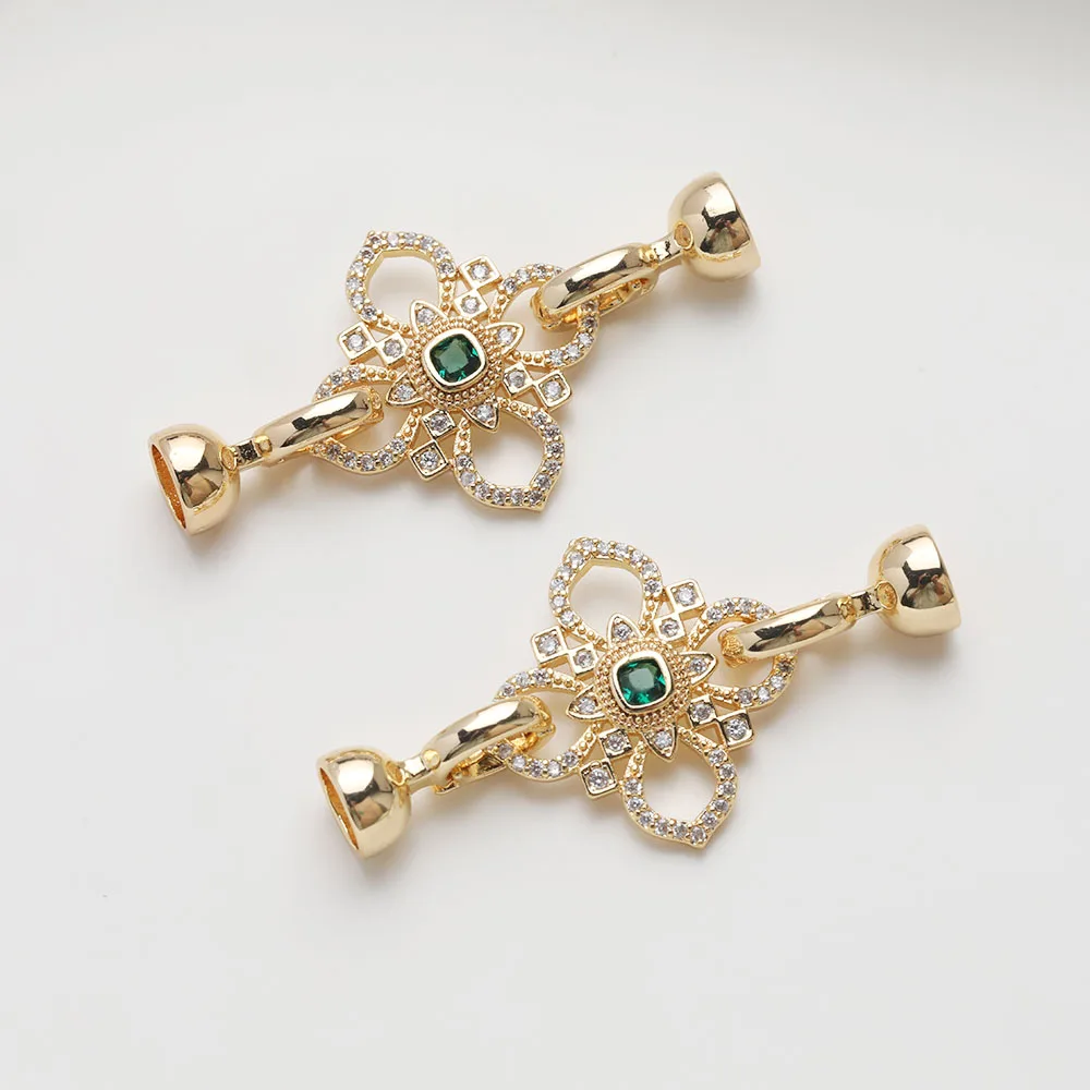 1PCS Classic China Style 14K Gold Plated Brass Connector Clasp Buckle DIY Components Jewelry Accessories