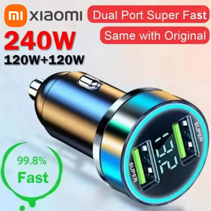 Xiaomi 240w Car Charger Fast Charging 2 Usb Ports Adapter With Digital Display Accessories For Iphone Xiaomi Samsung Huawei