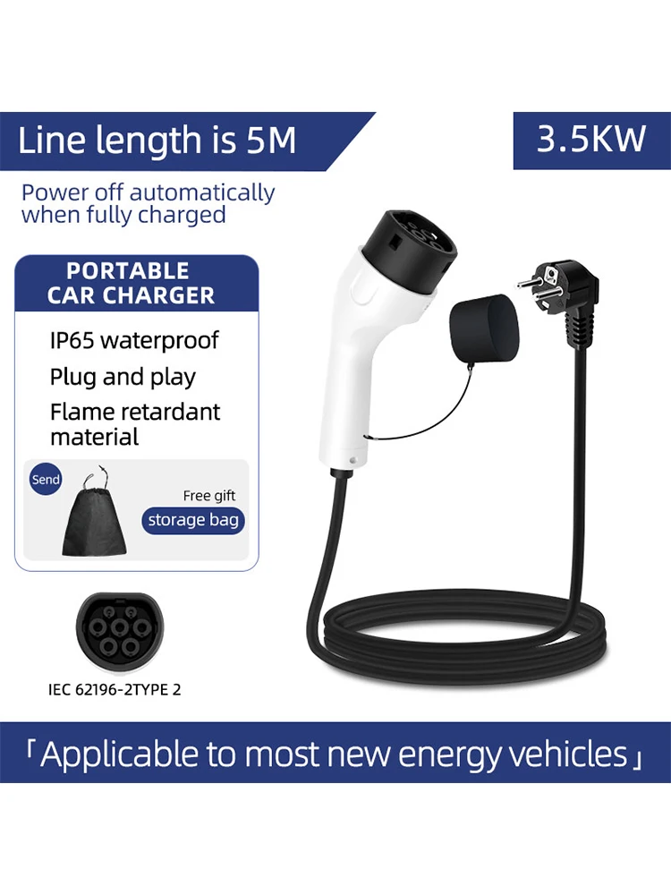 ROMADA 3.5KW 16A Type2 IEC62196 EV Draagbare Oplader 3 M-20 M Kabel EVSE EU Plug Wallbox Adapter voor Elektrische Voertuig - afbeelding 2