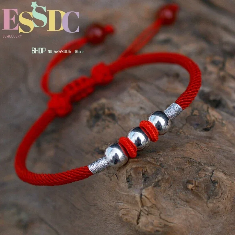 Hand Weaving Animal Year 925 Silver Round Transfer Lucky Beads Bracelet Red Knotted Rope String For Male or Female Dropship