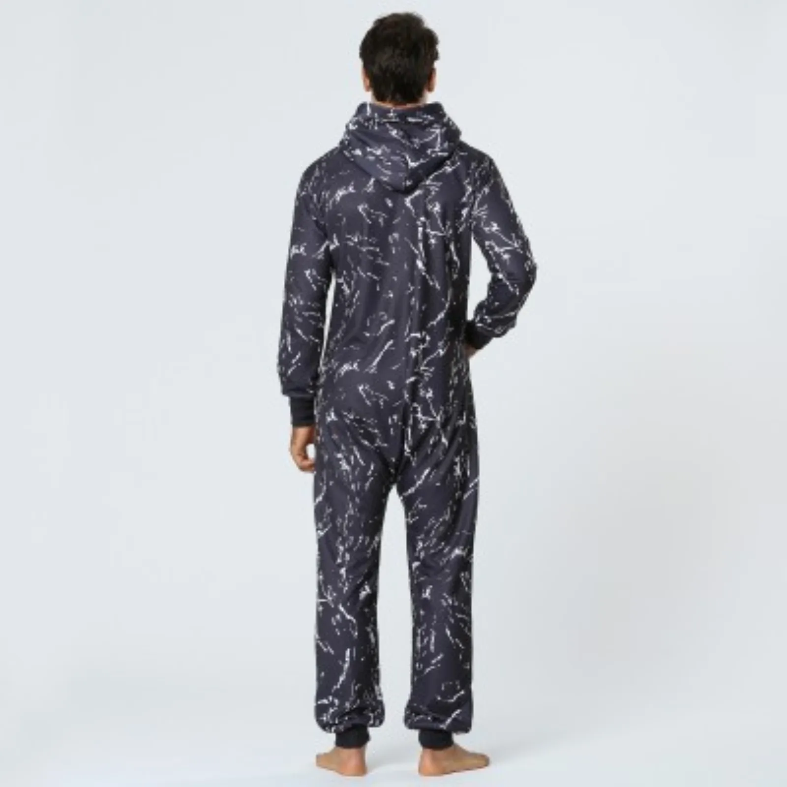 Men Warm Onesie Print Sleep Lounge Adult Sleepwear One Piece Pyjamas Male Jumpsuits Hooded Onesies Warm Jumpsuit Nightwear Gift