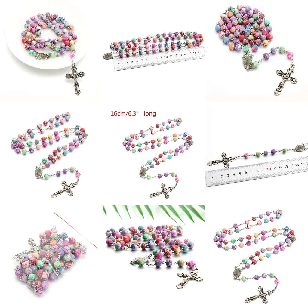 Colorful Soft Pottery Rosary Necklace Hanging Pendant Crafts Colored