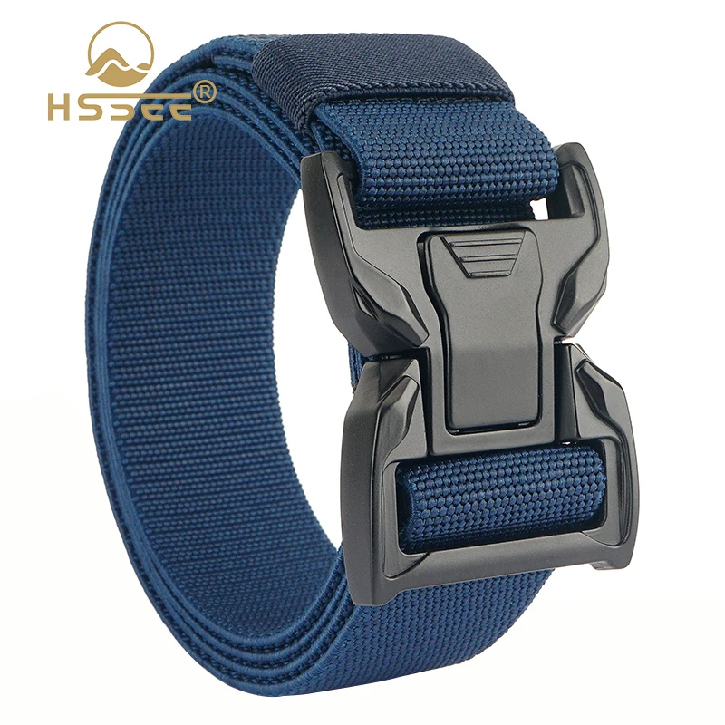 HSSEE Elastic Belt for Men Matte Black Alloy Quick Release Buckle Stretch Nylon Military Tactical Belt Casual Jeans Girdle Male