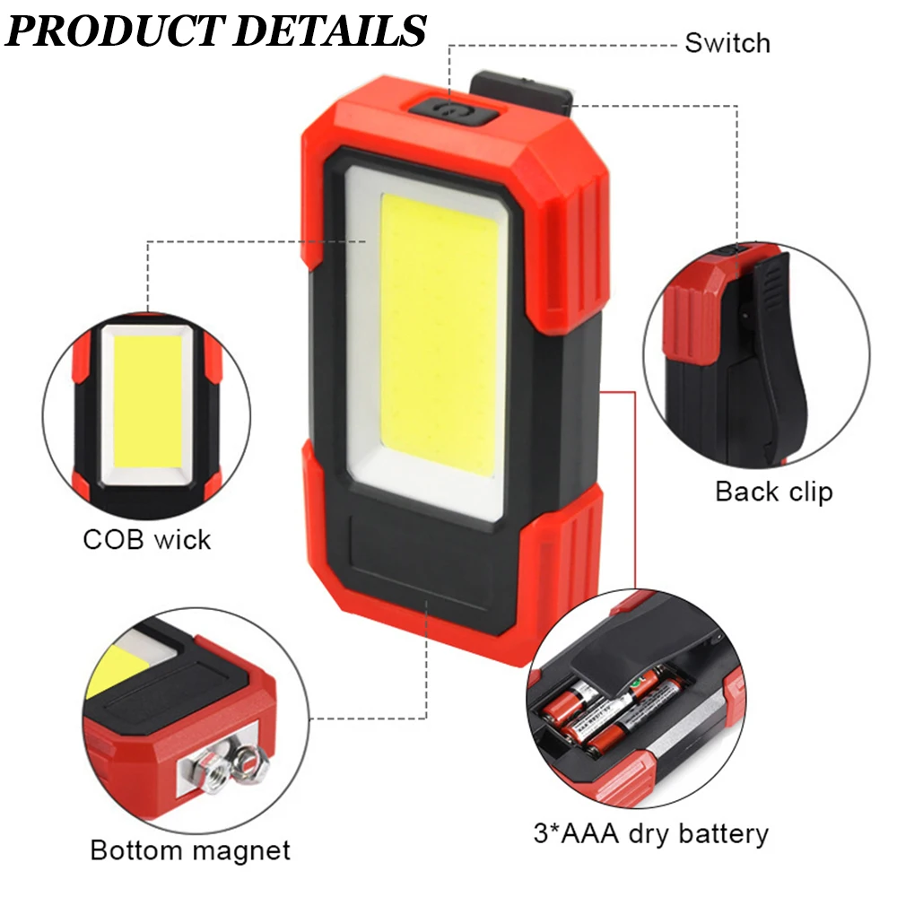 Magnetic COB Work Light Portable Auto Repair Light Battery-Powered Worklight Flashlight Brighten Up Your Outdoor Adventures