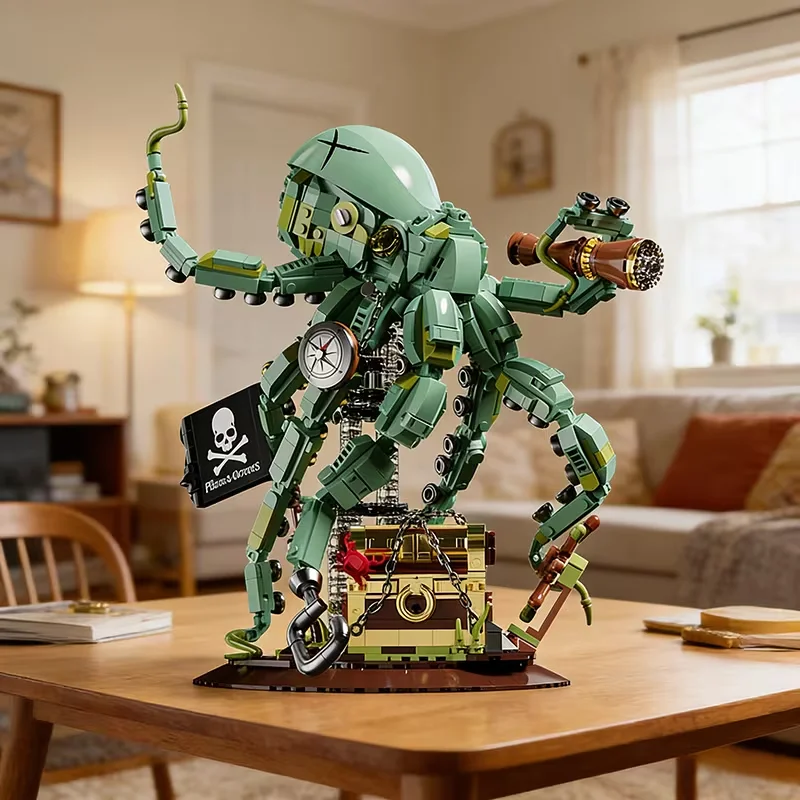 Pirate Octopus Building Block Set, Home Decor, Collectible Desktop Ornament, Durable Abs Material, Perfect Gift for Birthdays, Easter, Christmas, Halloween, Valentine's Day, Thanksgiving, New Year, and Other Holidays.