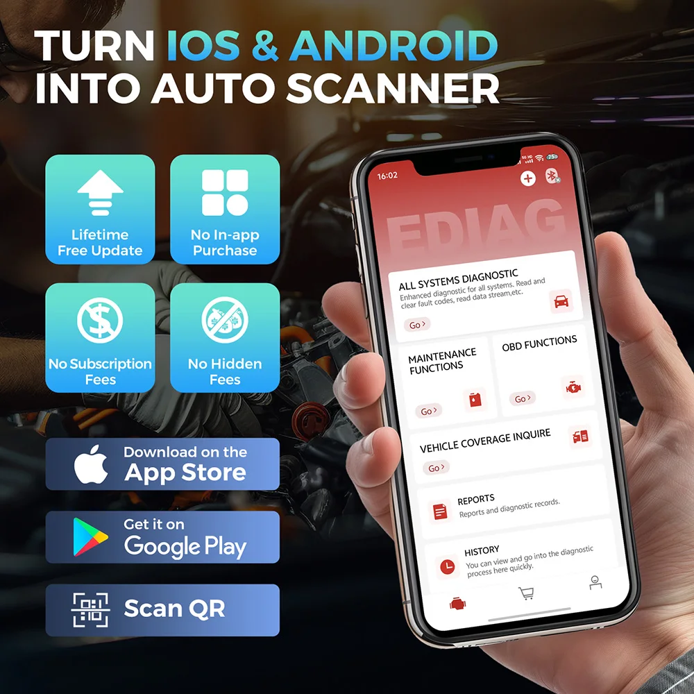 الماسح الضوئي Kingbolen Ediag Elite Obd2 جميع النظامات اختبار نشط 15+ إعادة تعيين لنظام iOS وAndroid، أداة مسح بلوتوث، تحديث مجاني مدى الحياة