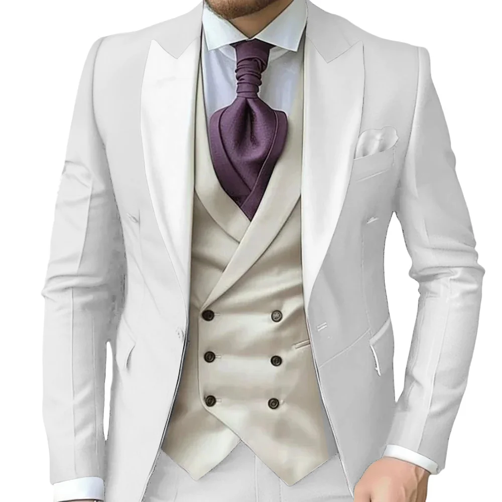 

Fashionable Contrast Color Men's Suits 3 Pieces Jacket Vest Pants Dancing Sets Handsome Peak Lapel Suit Set For Men Party Wear