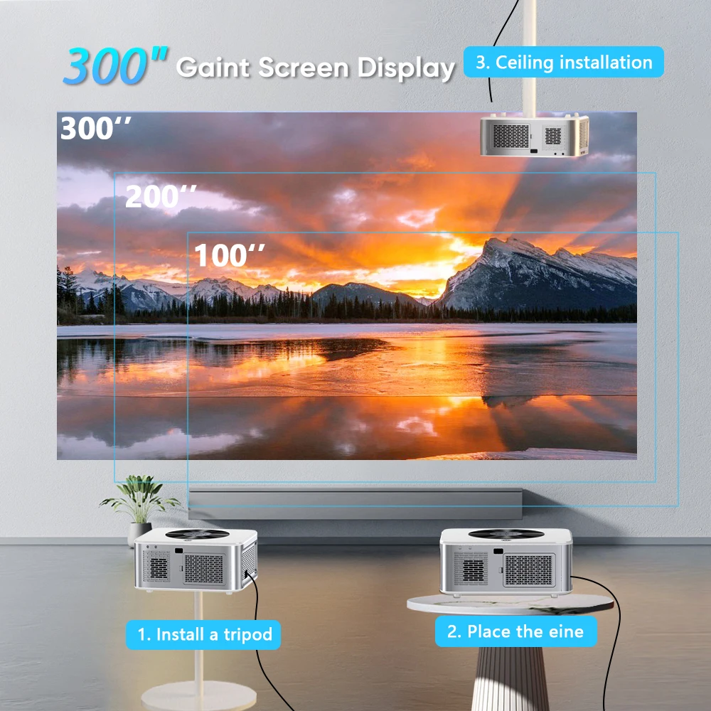 XIWBSY AutoFocus Projector 25000Lumens 800ANSI Bluetooth Projector Video Home Theater Auto Keystone Android 4k Projector Beamer