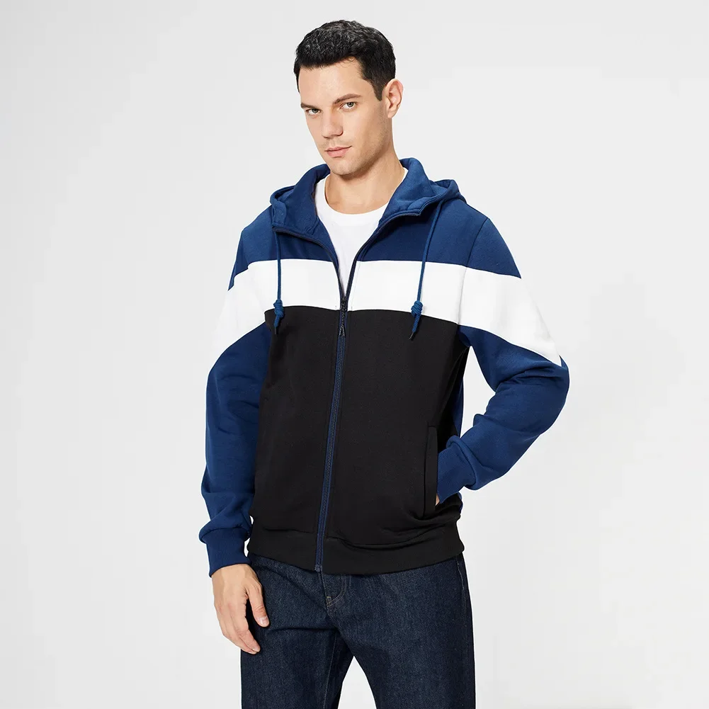 LIBIELIY Spring Autumn New Fashion Men's Casual Zipper Cardigan Color Blocking Vintage American Trendy Men's Sports Coat Male Me