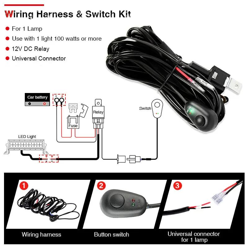 LED light bar Relay Remote Controller Wiring Harness with Fuse On-off Switch cable for 4-52inch LED Work Light Bar 12V 40A