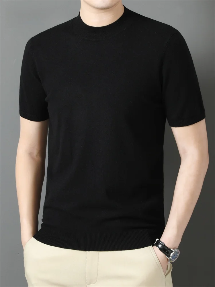 

Men's Woolen f High Collar Knitted Sweater ort Sve T-irt Pure Color Busin Casual Loose Fit Spring Autumn Wear