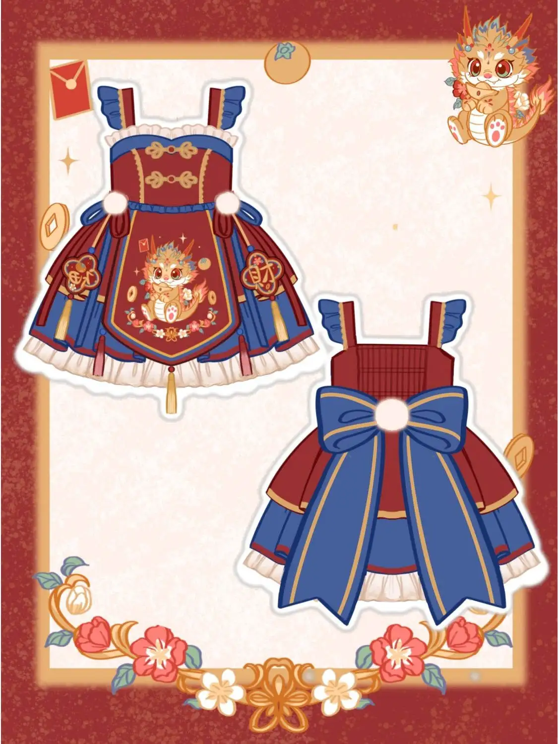 

Red Fleece-Lined Lolita Dress Cute Chinese Style New Year Visiting Costume Little Snake Year New Year Celebration Gown