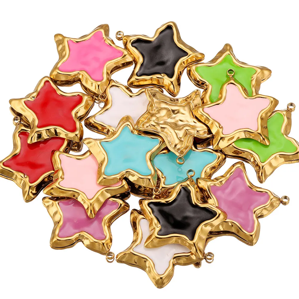 5pcs Stainless Steel Boho Enamel Irregular Star Charms for DIY Earring Costume Jewelry Materials Making Pendant Supplies Crafts