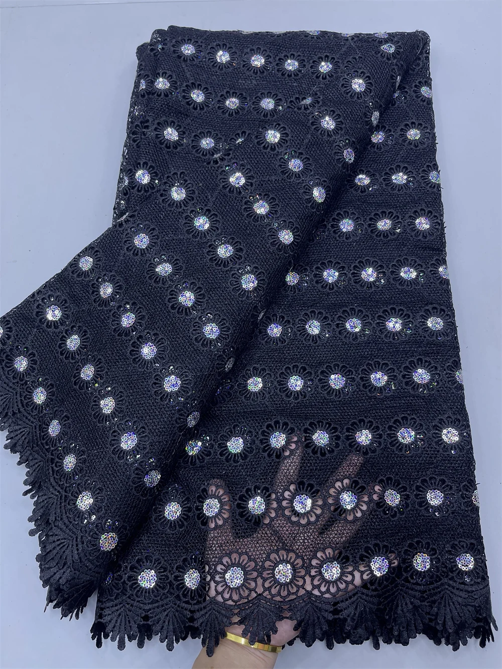 

2025 African Nigerian High-Quality Sequins Tulle Lace Fabric for Prom Dresses Beads Embroidery Sewing Net Cloth 5Yard ZJ098