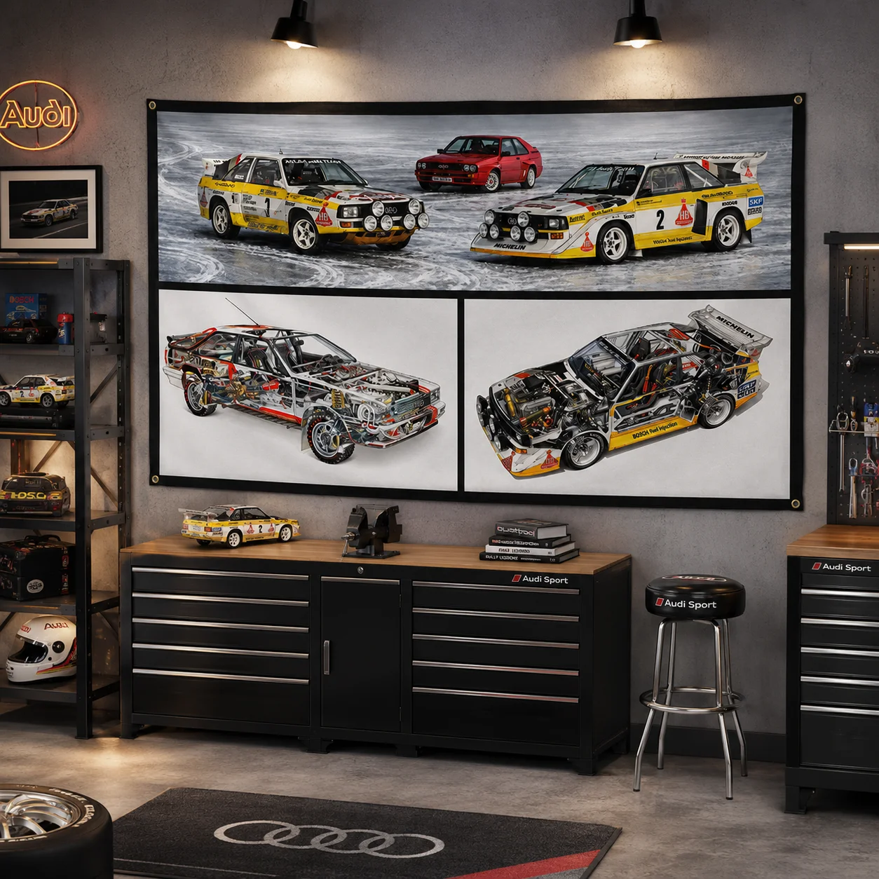 Classic Racing Car Sectional View Aoto Flag Tapestry Polyester Digital Banner for Garage Wall Art Out Door Decoration