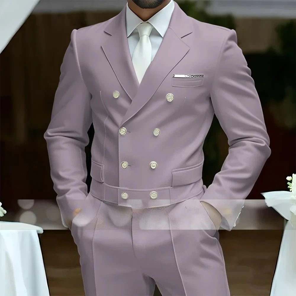 

men's suit short double-breasted jacket pants 2 pcs fashion clothes daily wear wedding prom party custom-made tuxedo