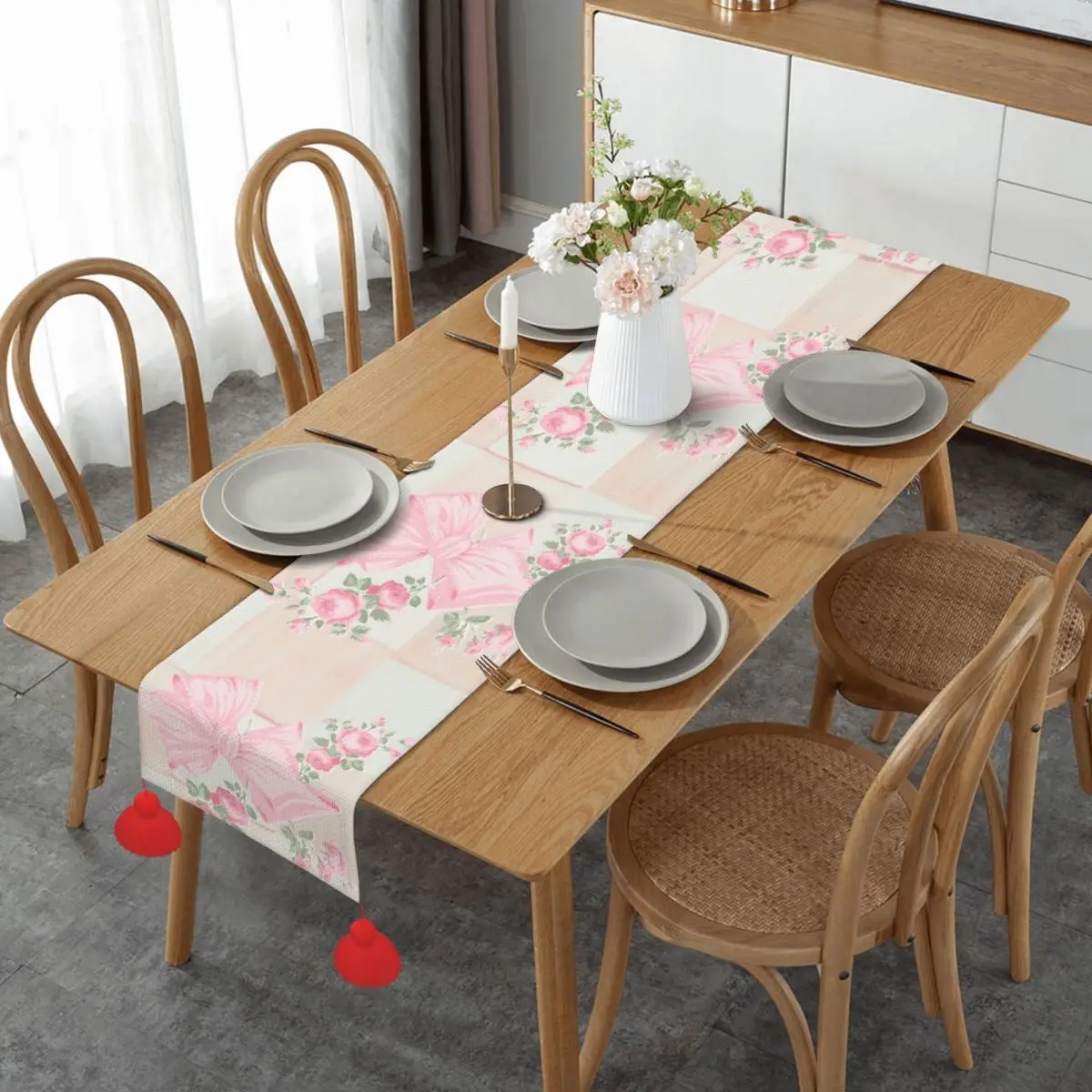 

Rosa Beaux Pink2 Table Runner Double Layered Imitation Linen