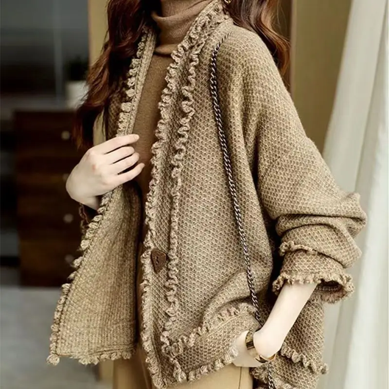

Womens Knit Cardigan Fringed Sweater Coat Autumn