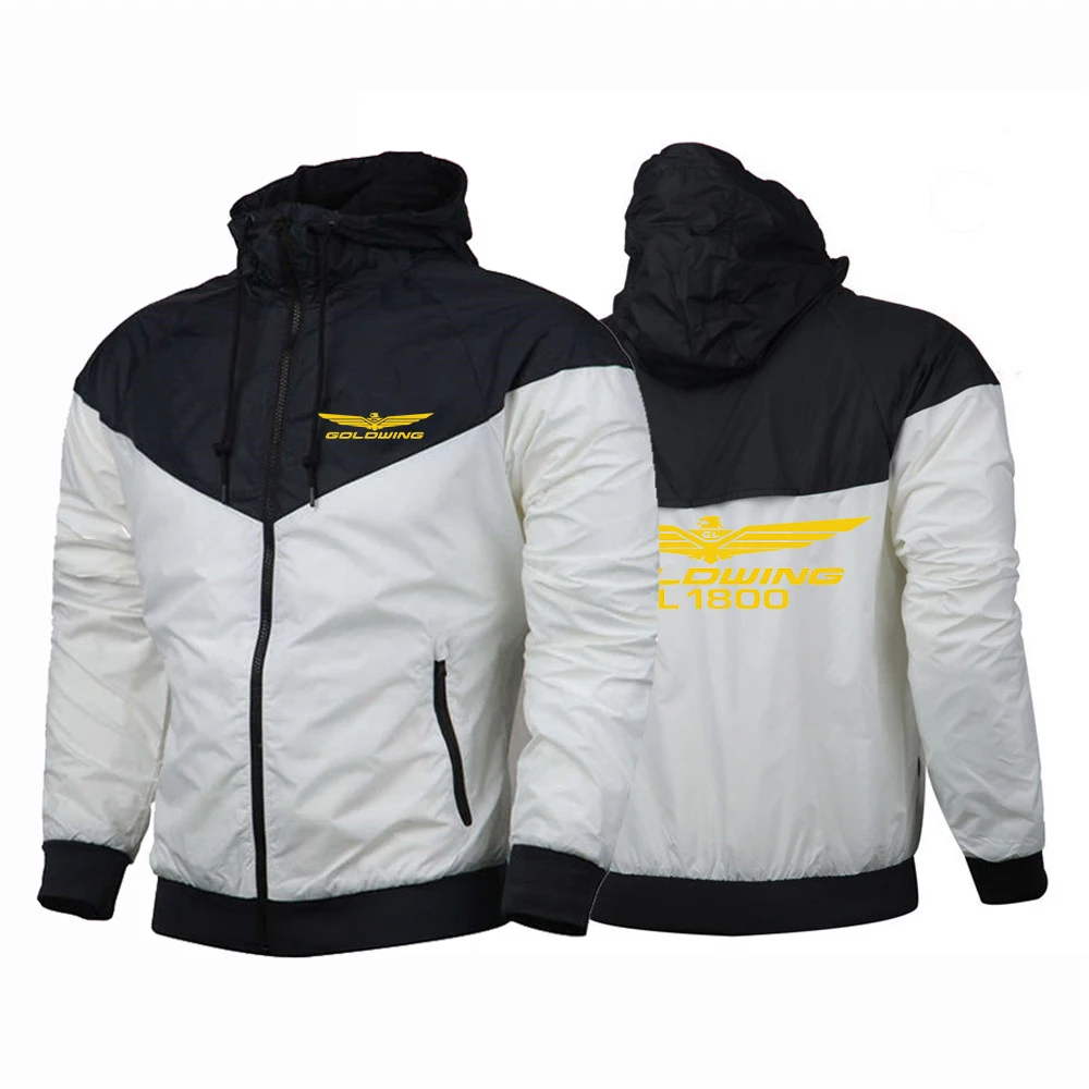 2023 Spring Summer Goldwing GL1800 GL1500 Motocycles Print Zip Patchwork Hooded Jacket Men's Casual Breathable Popular Thin Coat