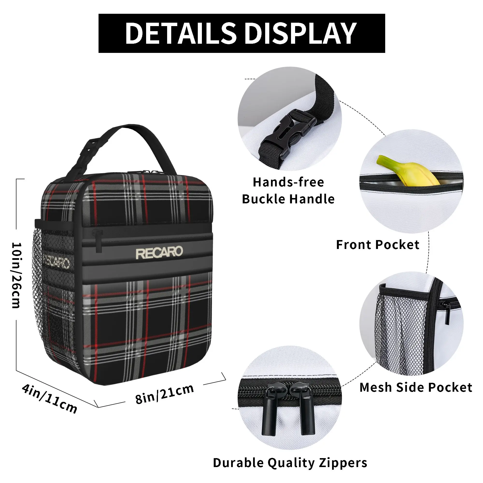 Custom Recaros Print Insulated Lunch Bag for Women Men Leakproof  Thermal Cooler Lunch Tote School view 4