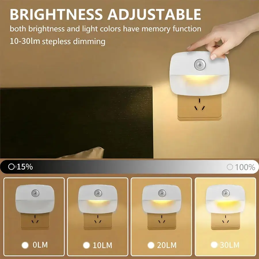 US EU Plug in LED Night Light Motion Sensor Lamp Nightlights Kitchen Bedroom Hallway Stairs WC Night Lamp 3 Colors Temperature