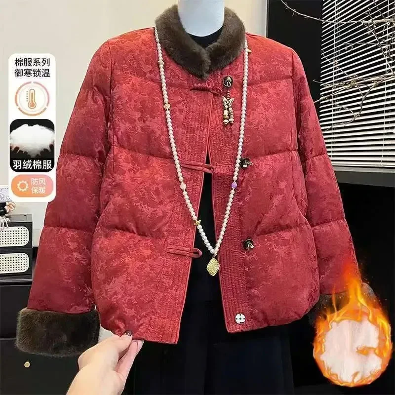 2026 Winter Cotton Jacket Coat Middle Aged Elderly Women Chinese Style with Velvet Warm Cold Protection Cotton Overcoat Parker