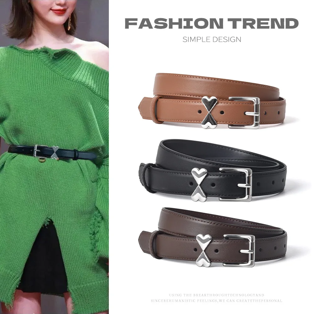 New Fashion Women's Belt Simple and Versatile Alloy Oral Pants Belt High Quality Love Needle Buckle