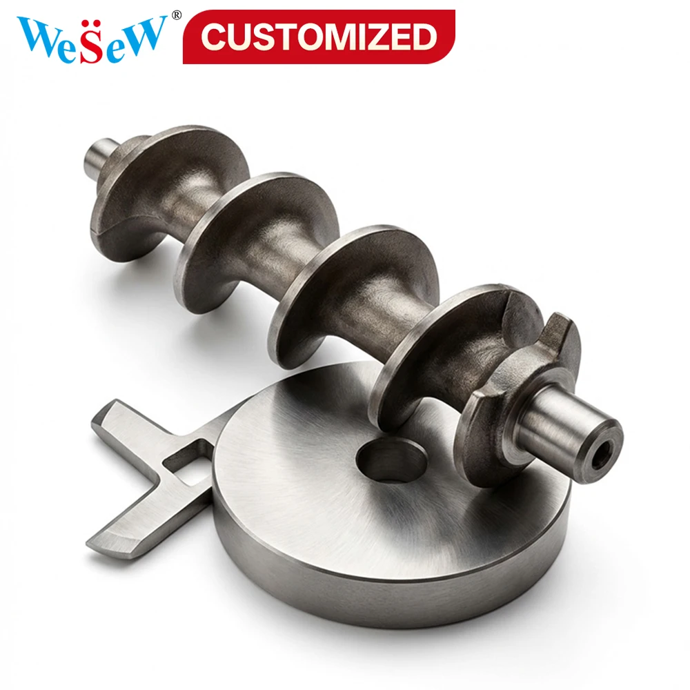 Customized Meat Grinder Parts 420 Stainless Steel Meat Mincer Auger Screw Plate Cross Blade Commercial Meat Grinder Spare Parts
