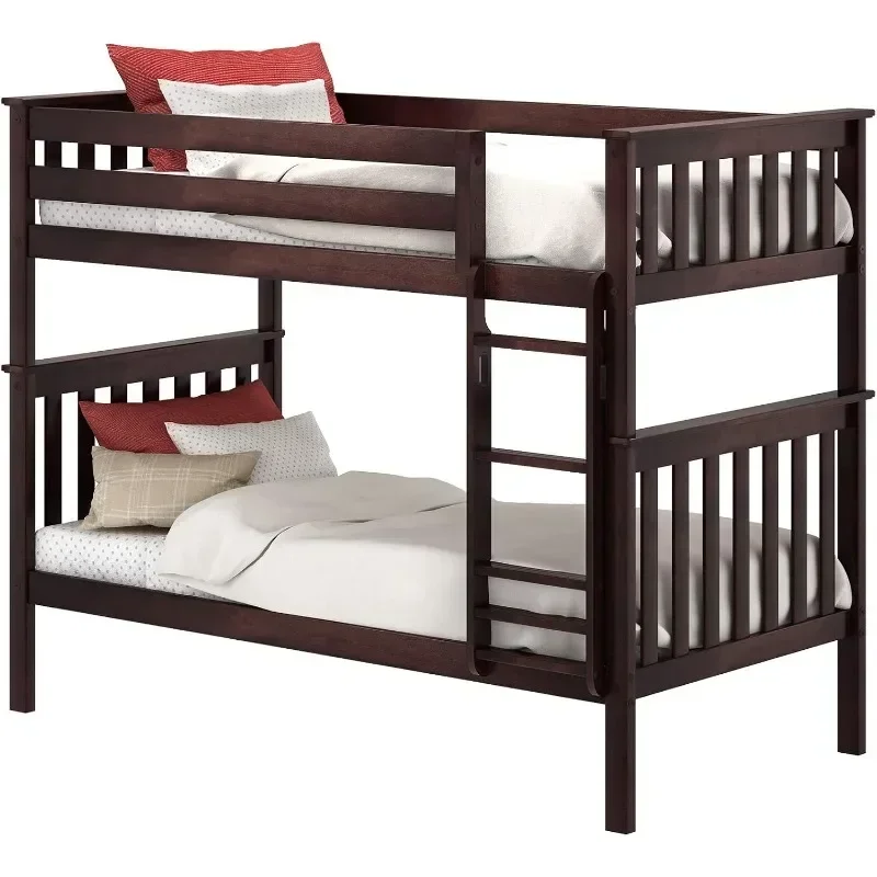 Bunk Bed Twin over Twin, Solid Wood Bunk Bed Frame Modern, Space-Saving Bed