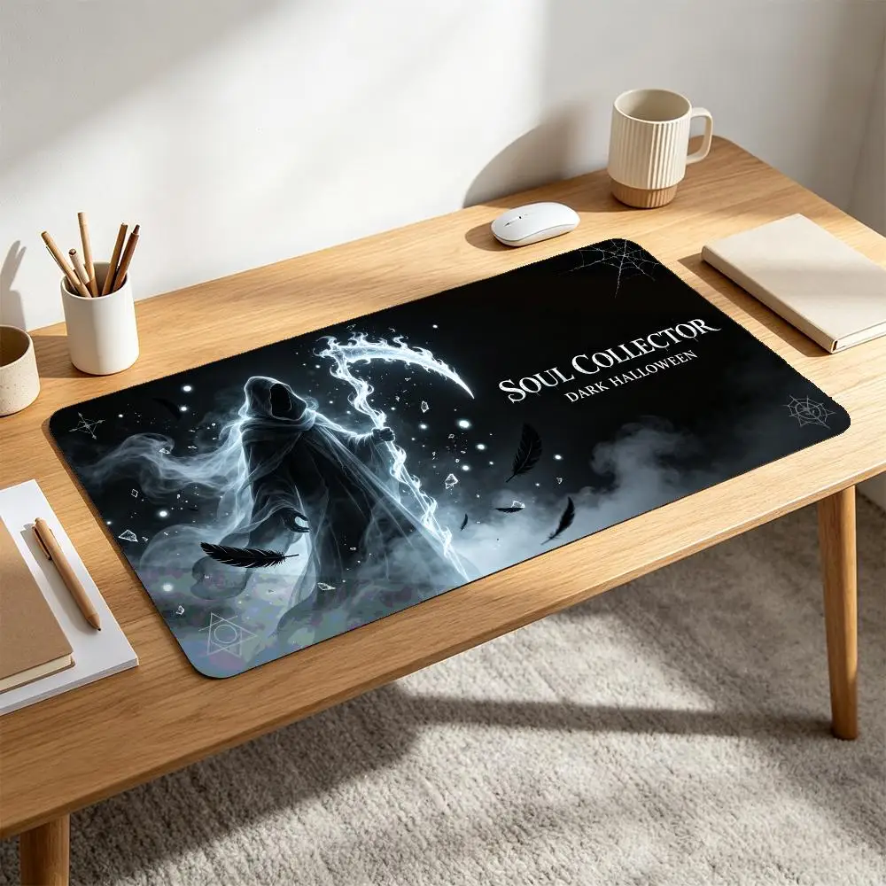 Soul Collector Dark Halloween Mouse Pad Grim Reaper Ghost Scythe Feather Anti‑Slip Rubber Desk Mat Card Game Keyboard Mat