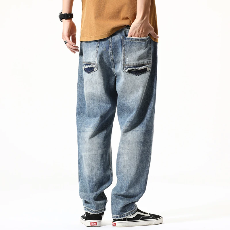 جينز ممزق هيب هوب أمريكي عتيق للرجال للفصول الأربعة Y2k ملابس الشارع الشهير جينز فضفاض مستقيم التصحيح تسع نقاط بانت جينز للشباب #4