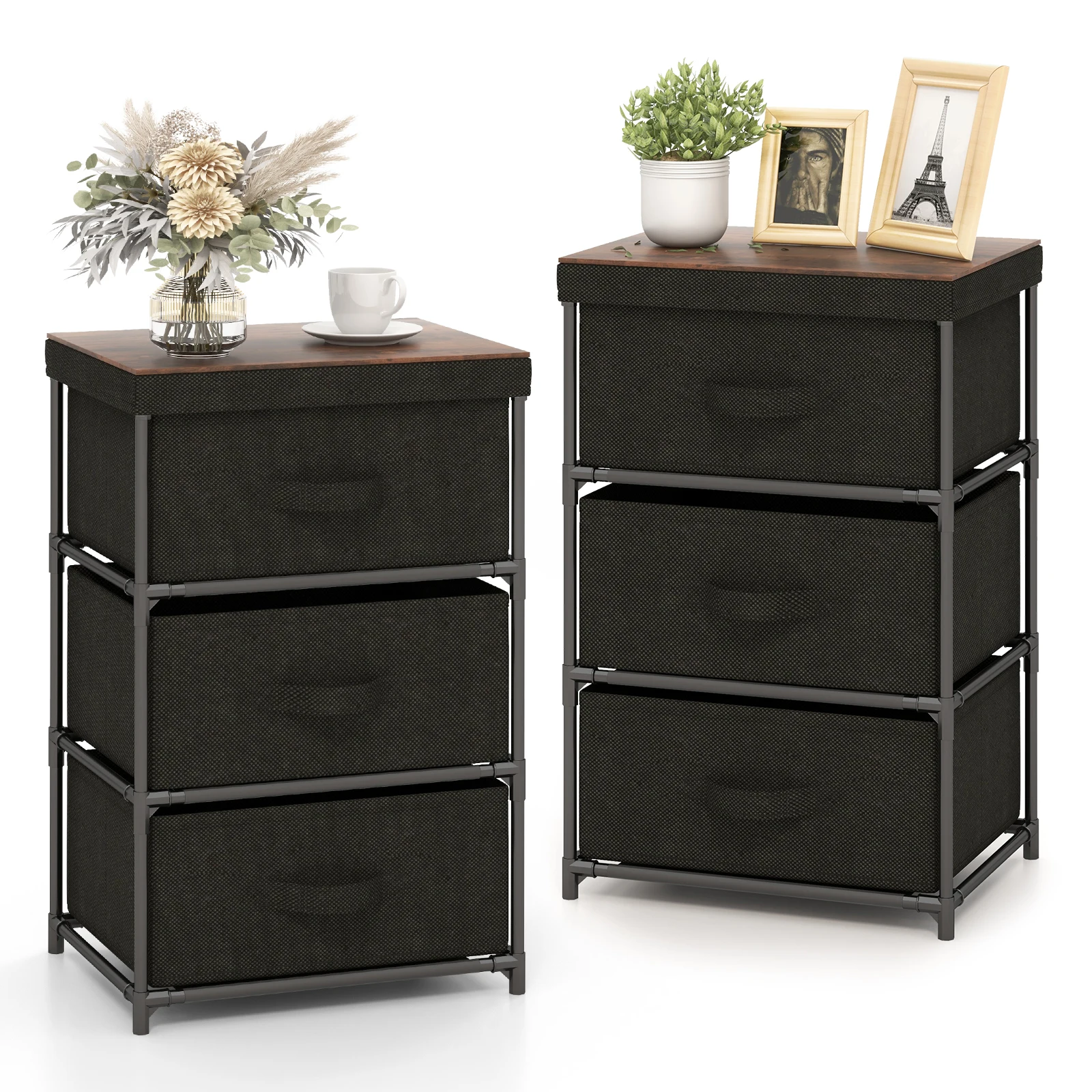 

2PCS 3 Drawers Dresser Fabric Storage Tower Organizer Unit Nightstand Side Table