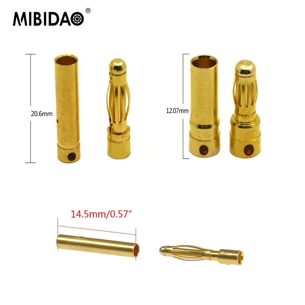 

MIBIDAO 2mm/3.5mm/4mm Battery Gold-plated Bullet Banana Plug For Lipo Battery RC ESC Motor Male Female Bullet Banana Connector