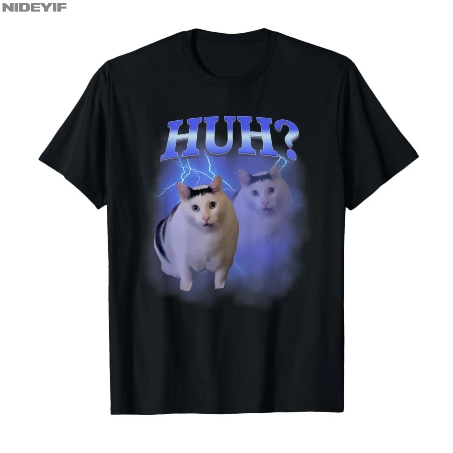

Huh Silly Cat Meme Funny Oddly Bootleg Specific Dank Meme T-shirt Men Women 100% Cotton T Shirts Short Sleeve Tops 0719-1