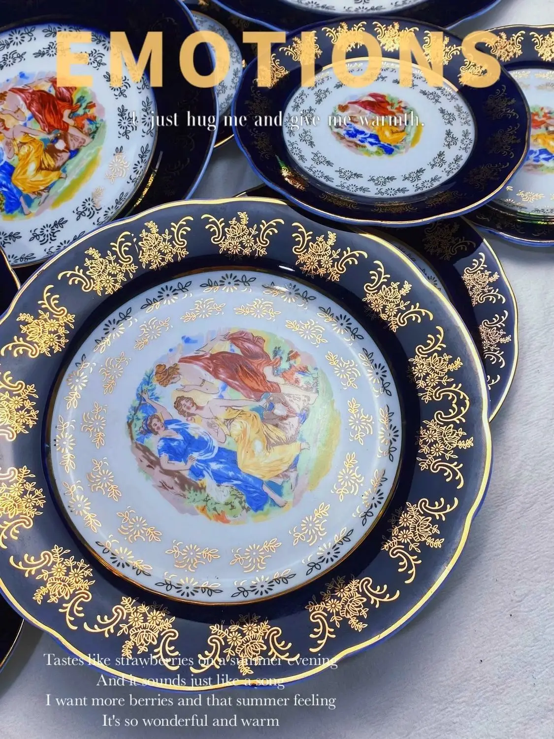 Porcelain Tableware Phnom Penh Ceramic Plate Retro Foreign Trade Export Luxury Porcelain Foreign Blue Glaze Gold Rice Plate