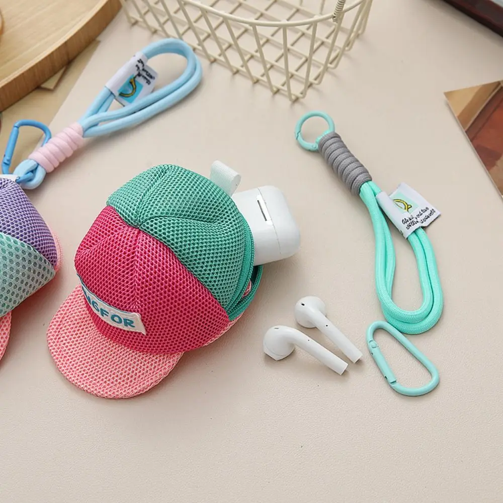 

Keychain Hat Shape Coin Purse Decorative Anti Loss Portable Wallet Bag Zipper Closure Cartoon Headphones Organizer Girl