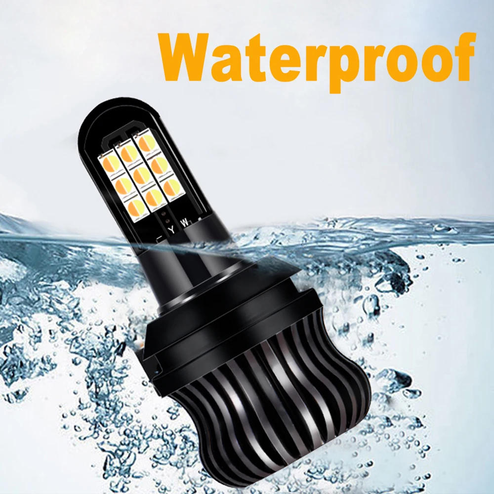 Canbus P21W BA15S PY21W BAU15S 3156 7440 2PCS 12V 18SMD 2016 LED Led Bulb Car Turn Signal Light Daylight White+Amber Switchback