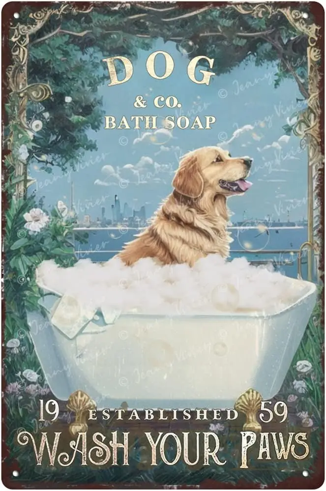 Funny Dog Bathroom Decor, Metal Bathtub Bathroom Decoration, Golden Retriever Bathroom Decor, Dog Lover Metal Sign, Golden  sign