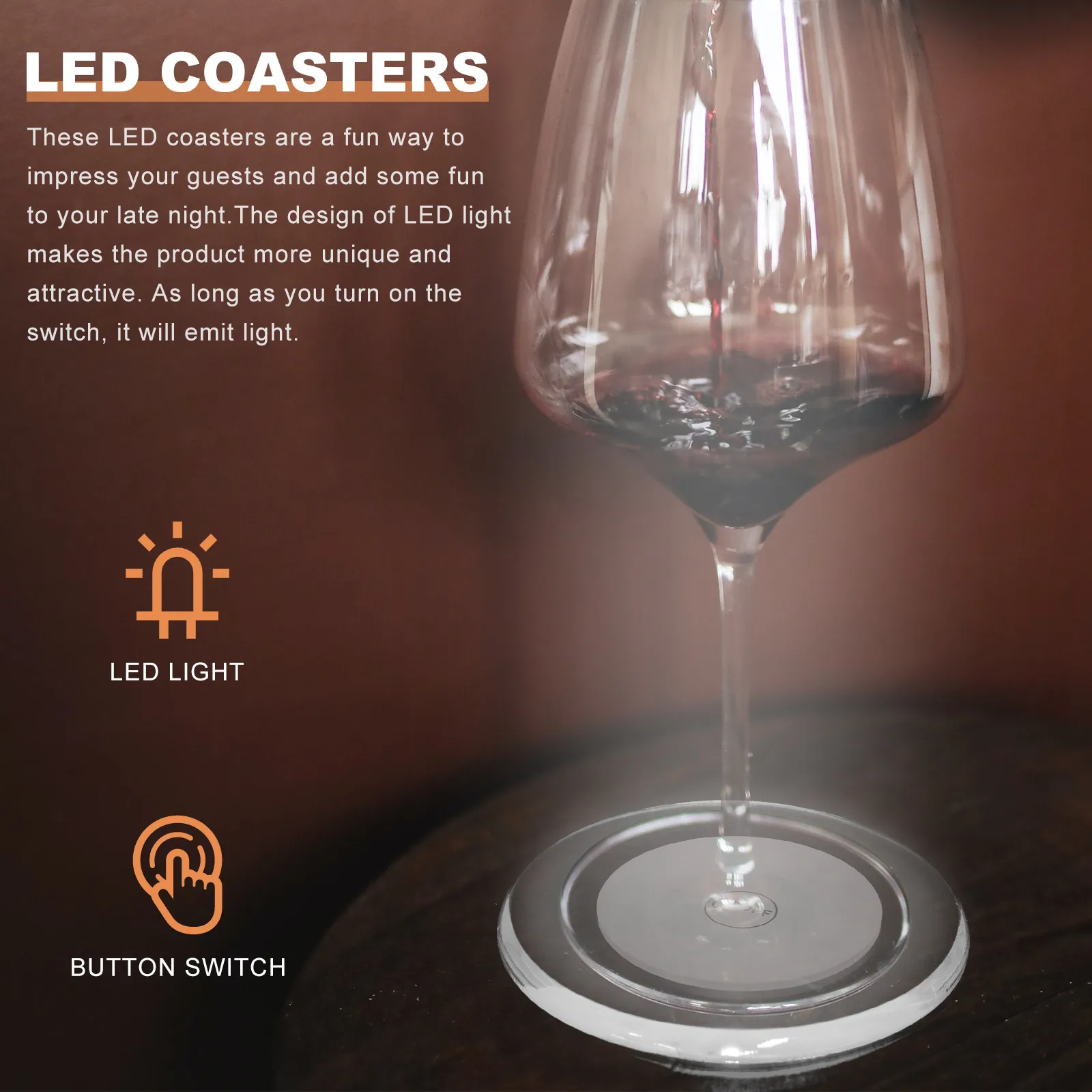 2Pcs LED Coaster for Bar Beer Cup Mat Glowing Acrylic Coaster with Touch Control Light Effect Home Ktv Party Holiday Gift Idea