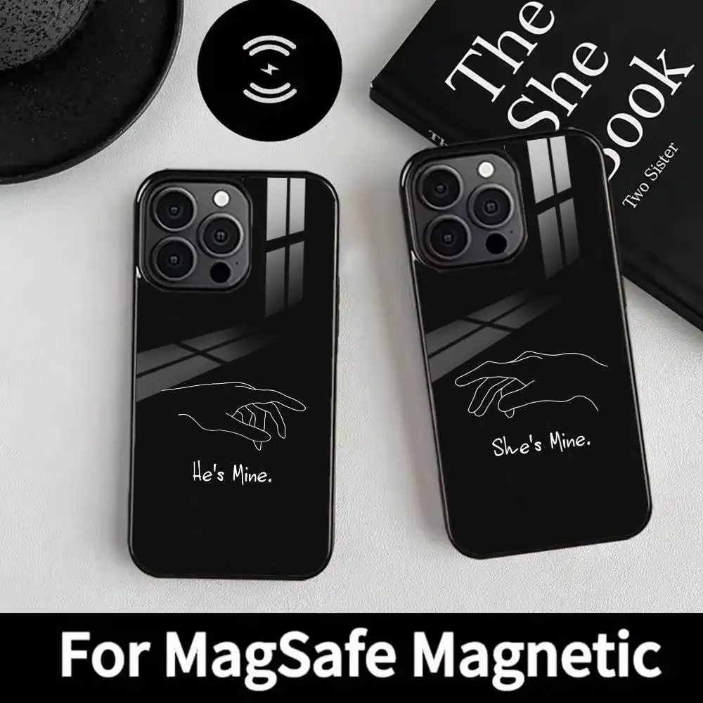 

couple lockscreen Phone Case For iPhone 17 16 15 14 13 12 Pro Max Plus for Magsafe Mirror Wireless Magnetic Cover