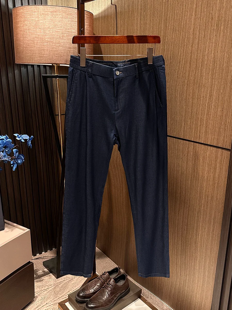 

Ultra-Thin Comfortable Blue Denim Jeans Men's High-Quality Elastic Waist Lenzing Fiber Summer New Fashion Urban Style Breathable