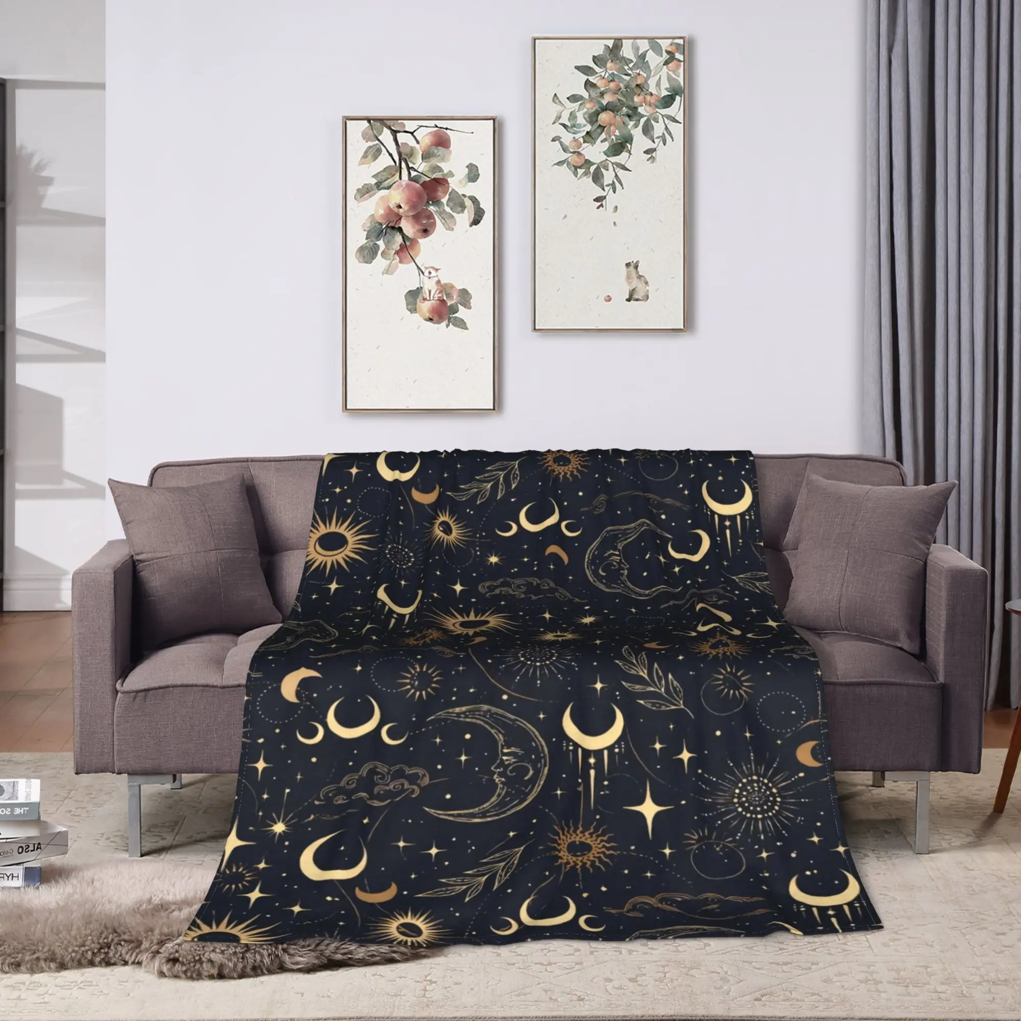 Astrology Zodiac Moon and Stars Warm Blankets  Travel Plush Throw Blanket Fluffy Couch Chair Flannel Bedspread Sofa Bed Cover