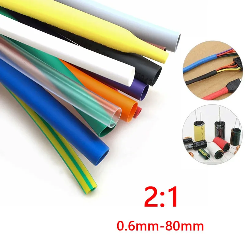 

1M 2:1 Heat Shrink Tubing without Glue 0.6mm-80mm Insulation Flame Retardant Wire Cable Sleeve Protector