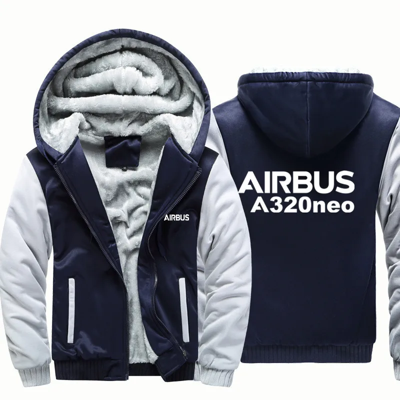 Fleece Warm Wool Aviation Pilots Airbus A320neo Flight Men Coat Jackets Autumn Winter Zipper Hooded Thick Hoodies Sweatshirts