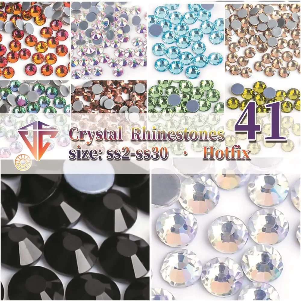 SS6-SS30 40Colors Crystal AB Better DMC Hot Fix Rhinestones,Glass Strass Hotfix Iron On Rhinestones Sewing & Fabric Decorations