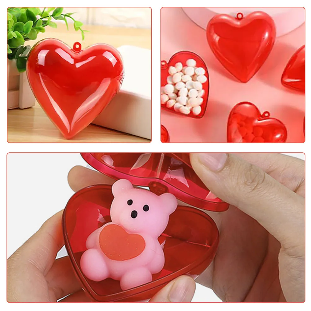 12Pcs Vibrant Red Heart Shaped Plastic Box Valentine's Day Packaging Box Treat Storage Container Jewelry Display Decor