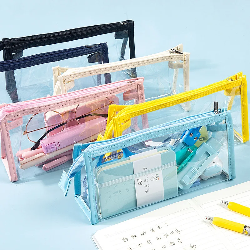 1pc Large Capacity Pencil Case PVC Waterproof Transparent Zipper Portable Makeup Bag