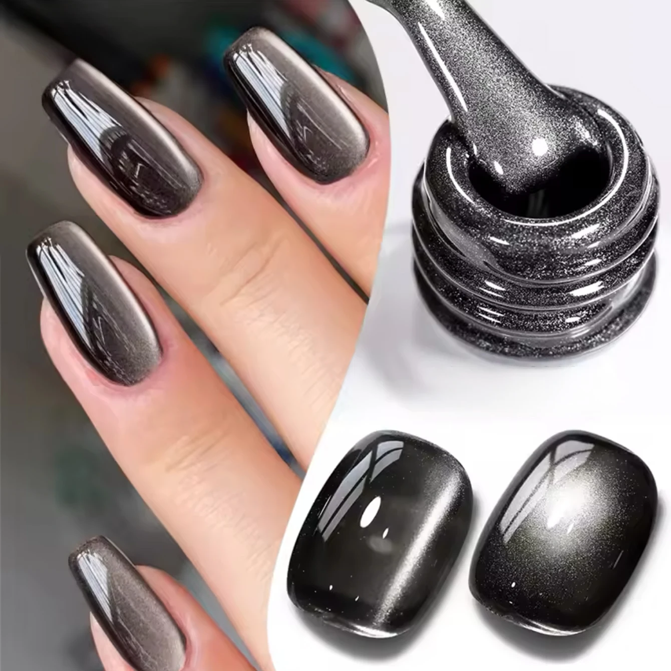 12 مللي 1 قطعة الخريف مبيعا الإنترنت المشاهير جديد تبييض الأسود الزجاج حبة اللؤلؤ القط العين المغناطيس هلام مسمار البولندية مسمار الفن #2